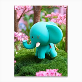 A Little Turquoise Elephant Floats Through A Forest Filled With Pink Flowers Its Round Body Whimsic Canvas Print