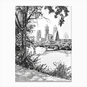 Red River Cultural District Austin Texas Black And White Drawing 1 Canvas Print