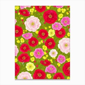 Lisianthus Repeat Retro Flower Canvas Print