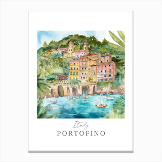 Italy Portofino Storybook 3 Travel Poster Watercolour Canvas Print