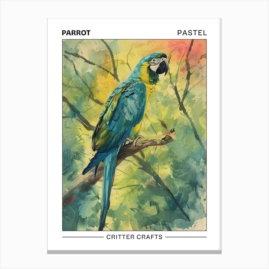 Parrot Pastel Watercolour 1 Poster Canvas Print by Critter Crafts