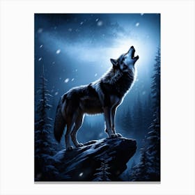 Howling Wolf Center Frame Midnight Wilderness Backdrop Full Moon Casting Silver Illumination Thro (5) Canvas Print