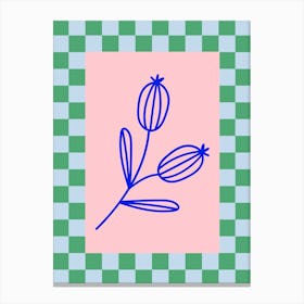 Modern Checkered Flower Poster Blue & Pink 15 Canvas Print