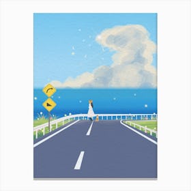 Minimal art illustration Road To The Sea Canvas Print