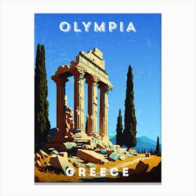 Greece, Olympia — Retro travel minimalist poster, retro travel art, retro travel wall art, vector art Canvas Print