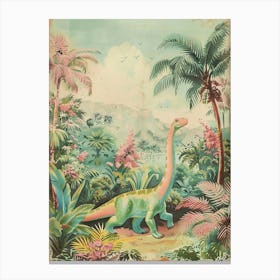 Brachiosaurus Walking Through The Jungle Storybook Style Painting 1 Canvas Print