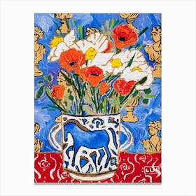 California Poppy Still Life With Horse Vase And Greek Busts Canvas Print