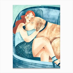 Woman Girl and Dog Chilling on Couch Sofa Canvas Print