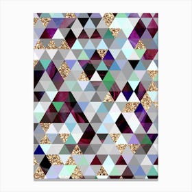Abstract Geometric Triangle Pattern in Teal Blue and Glitter Gold n.0007 Canvas Print