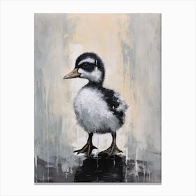 Grey Gouache Portrait Of A Duckling 1 Canvas Print