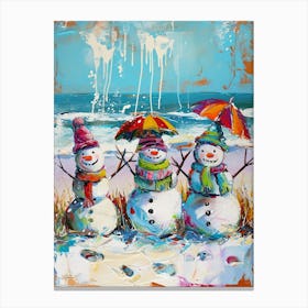 Snowmen On The Beach Painting 4 Canvas Print