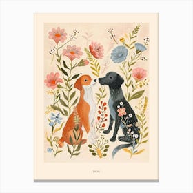 Folksy Floral Animal Drawing Dog 3 Poster Canvas Print