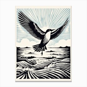 B&W Bird Linocut Common Tern 1 Canvas Print