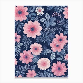 Pink Flowers On A Blue Background Canvas Print