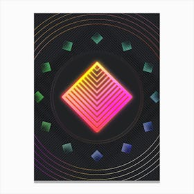 Neon Geometric Glyph in Pink and Yellow Circle Array on Black n.0035 Canvas Print