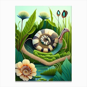 Garden Snail In Marshes Patchwork Canvas Print