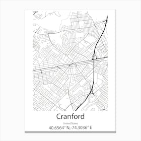 Cranford,United States Minimalist Map 1 Canvas Print