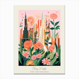 Burj Khalifa   Dubai, United Arab Emirates   Cute Botanical Illustration Travel 1 Poster Canvas Print