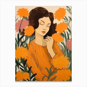 Woman With Autumnal Flowers Marigold 4 Canvas Print