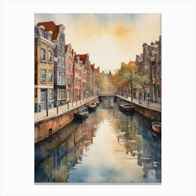 Canal Belt Amsterdam Vintage Painting (23) Canvas Print
