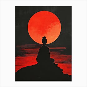 Asian Woman In Meditation, Red Moon Canvas Print