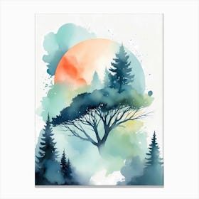 Watercolor Tree In The Forest Canvas Print