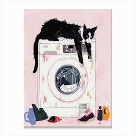 Cat On Washing Machine Canvas Print