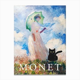 Claude Monet Suzanne Hoschede Woman With An Umbrella And A Black Cat Poster Canvas Print