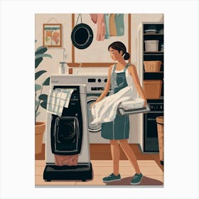 Illustration Of A Woman Doing Laundry Canvas Print