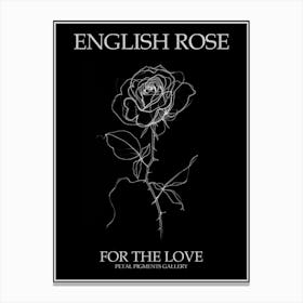 English Rose Black And White Line Drawing 19 Poster Inverted Canvas Print