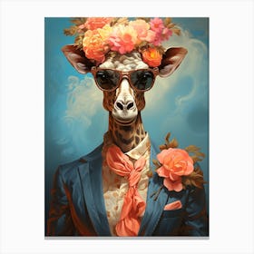 Giraffe With Flowers 3 Canvas Print