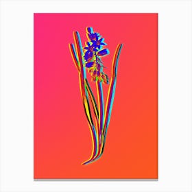 Neon Drooping Star of Bethlehem Botanical in Hot Pink and Electric Blue n.0337 Canvas Print