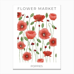 Flower Market Red Poppies and Ladybugs Canvas Print