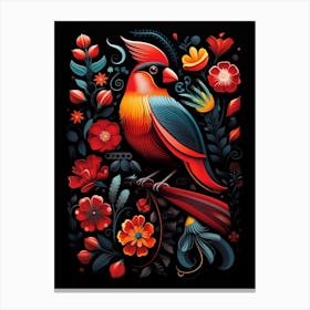 Folk Bird Illustration Northern Cardinal 1 Canvas Print
