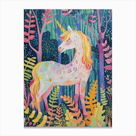 Floral Fauvism Style Unicorn In The Woodland 3 Canvas Print