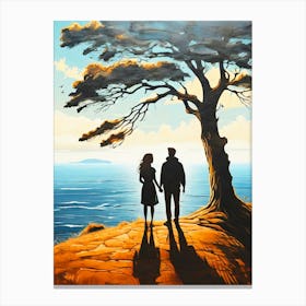 Couple Holding Hands Under A Tree Canvas Print