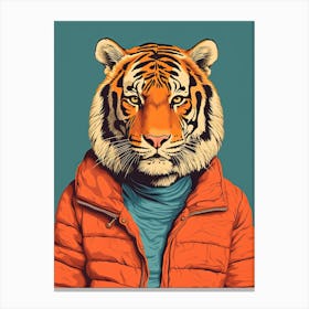 Tiger Illustrations Wearing A Shirt And Hoodie 3 Canvas Print