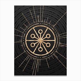 Geometric Glyph Symbol in Gold with Radial Array Lines on Dark Gray n.0290 Canvas Print