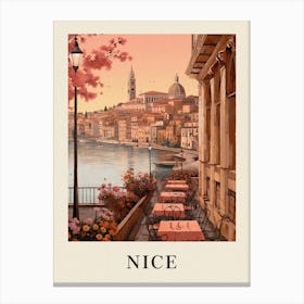 Nice France 4 Vintage Pink Travel Illustration Poster Canvas Print
