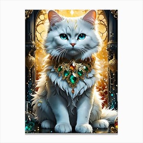 White Cat With Jewels Canvas Print