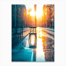 Empty Chair In The City with Reflection Canvas Print