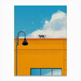 Minimal art Architecture Cat On A Yellow Roof Canvas Print