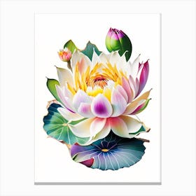 Lotus Flower In Garden Decoupage 4 Canvas Print
