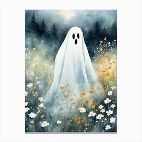 Sheet Ghost In A Field Of Flowers Painting (35) Canvas Print