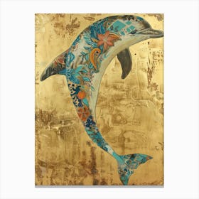 Dolphin Gold Effect Collage 6 Canvas Print