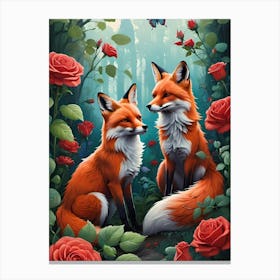 Foxes In The Forest Canvas Print