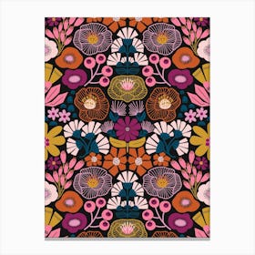 Modern Botanical Folk Art Damask Pink, Magenta, Blue, Gold, Orange Canvas Print