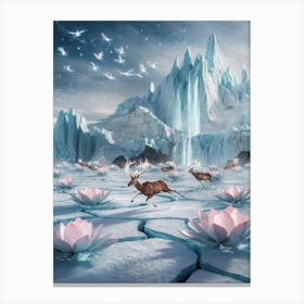 The Polar Enigma: A Surreal Escape Ice Landscape With Deer Canvas Print