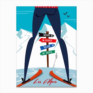 Les Alpes Piste Sign Poster Blue & White Canvas Print