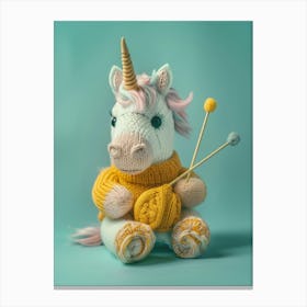 Unicorn Knitting Mustard Canvas Print